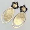 Big Statement Dangle Earrings with black flower in 14k yellow gold