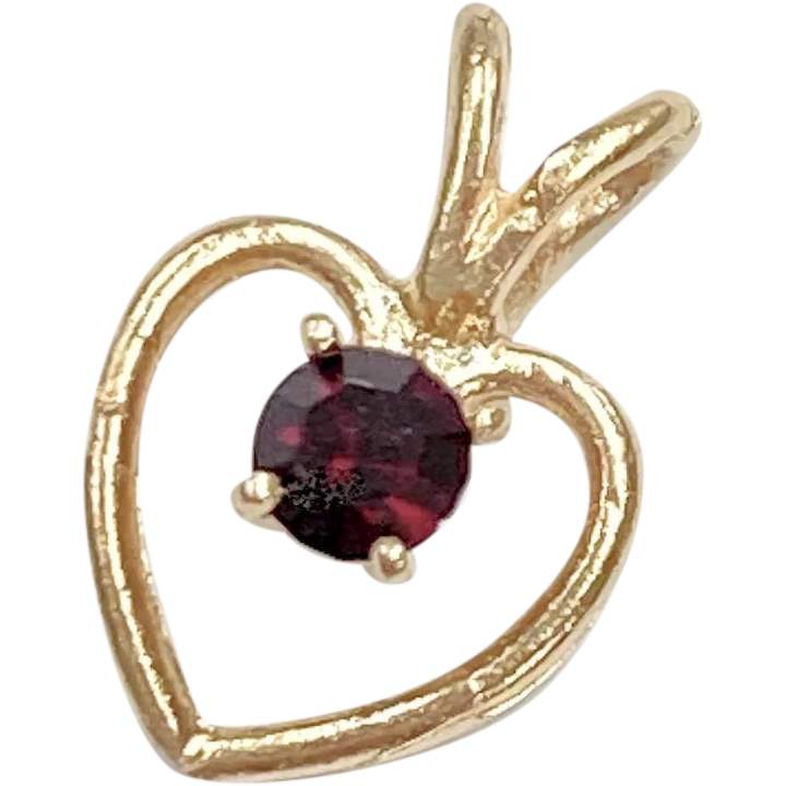 Tiny Birthstone Heart Charm/Pendant 14K Gold Faux Garnet January