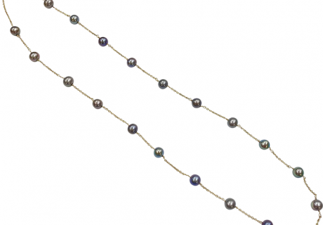 Black Cultured Pearl Station Necklace 14K Yellow Gold 5.5mm
