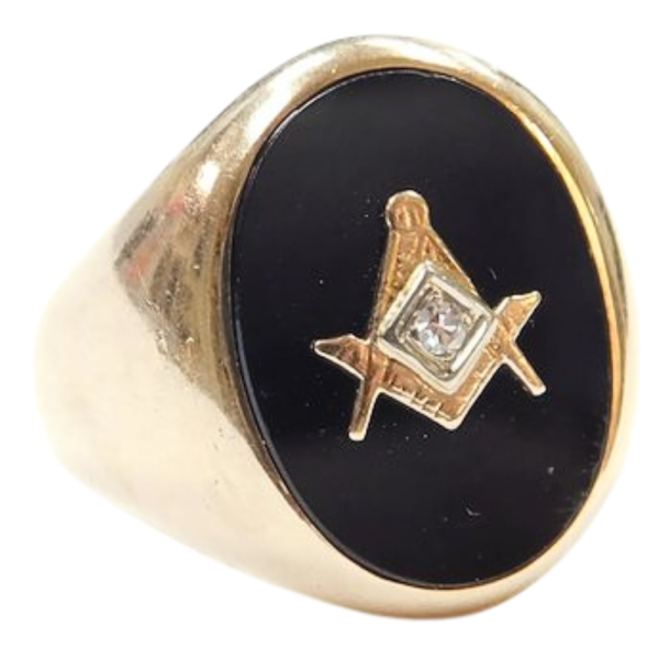 Black Onyx Masonic Vintage Men's Ring 14K Yellow Gold side (1)
