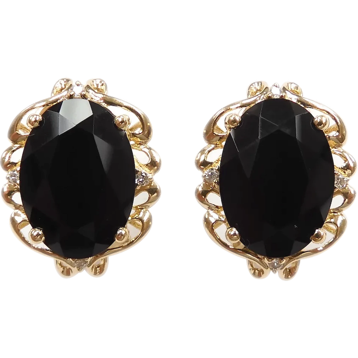 Black Onyx and Diamond 7.26 ctw Stud Earrings 14k Yellow Gold