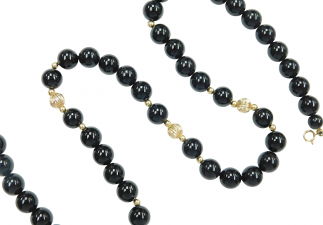 Black Onyx and Gold Bead Necklace 14k Gold