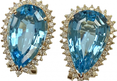 Blue Topaz Diamond Halo 15.10 Carats tgw Earrings 14K Gold