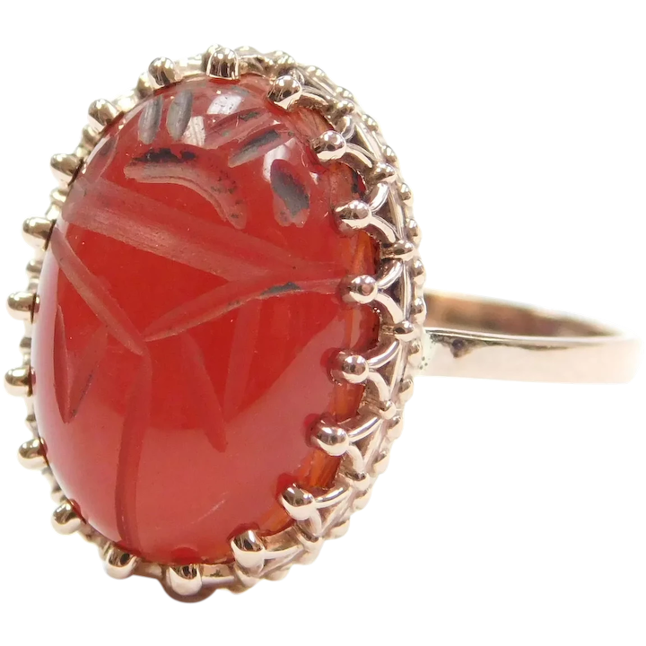 Gold Carnelian Ring, Natural Carnelian, Gold Flower Ring, Gold Branch –  Adina Stone Jewelry