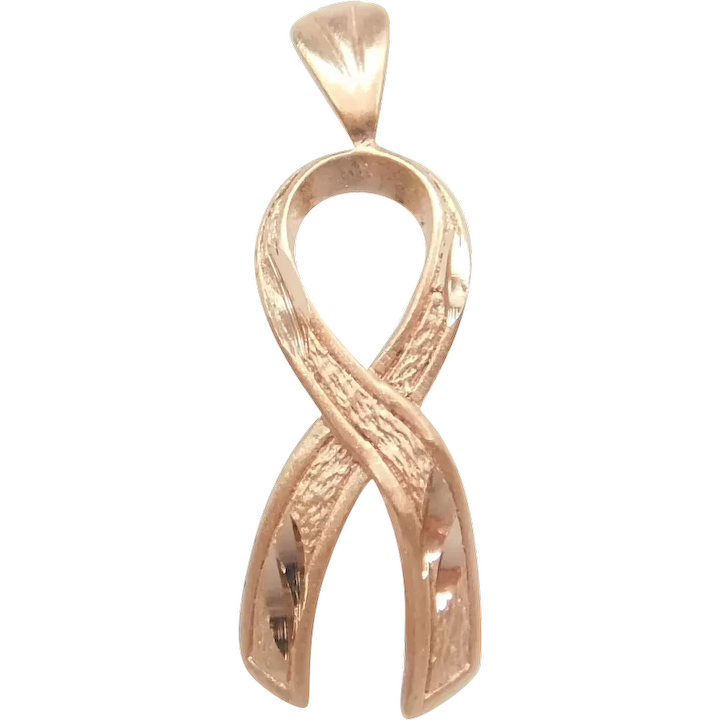Breast Cancer Awareness Ribbon Charm / Pendant 14k Rose Gold