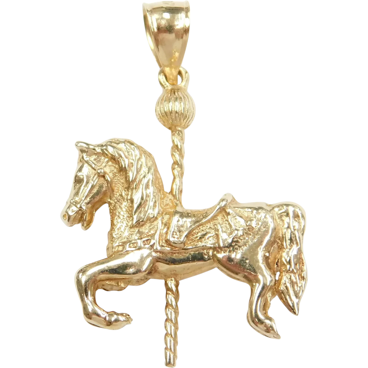 Carousel Horse Pendant / Charm 14k Gold