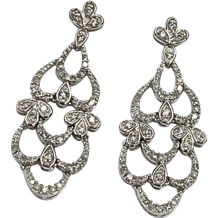 Chandelier Dangle Earrings 14K White Gold & Diamond 1.25 Carats tw