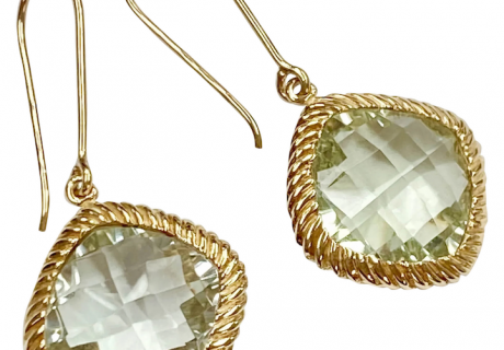 Checkerboard Faceted Parsiolite 21.0 Carat Dangle Earrings 10K Gold