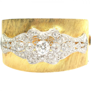 Chic Magnifique 4.00 ctw European Diamond Edwardian Platinum & 14k Yellow Gold Vintage Bangle Bracelet Upcycled