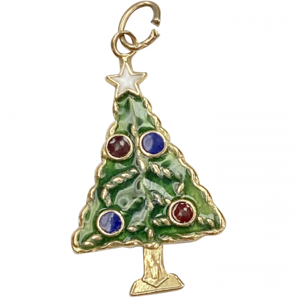Christmas Tree Vintage Charm 14K Gold Colorful Enamel