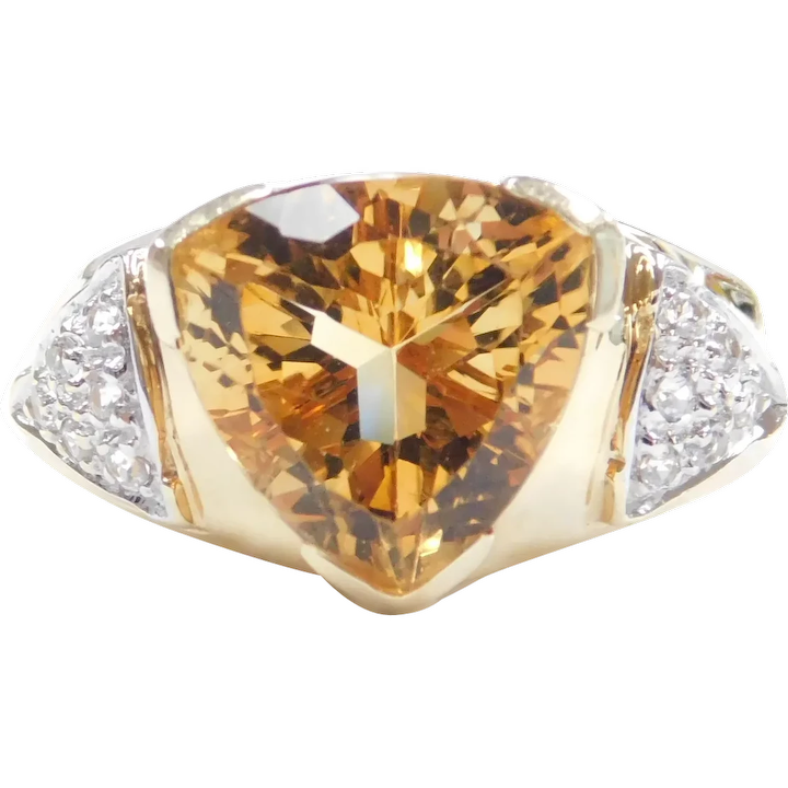 Citrine and White Sapphire 4.10 ctw Ring 14k Gold Two-Tone