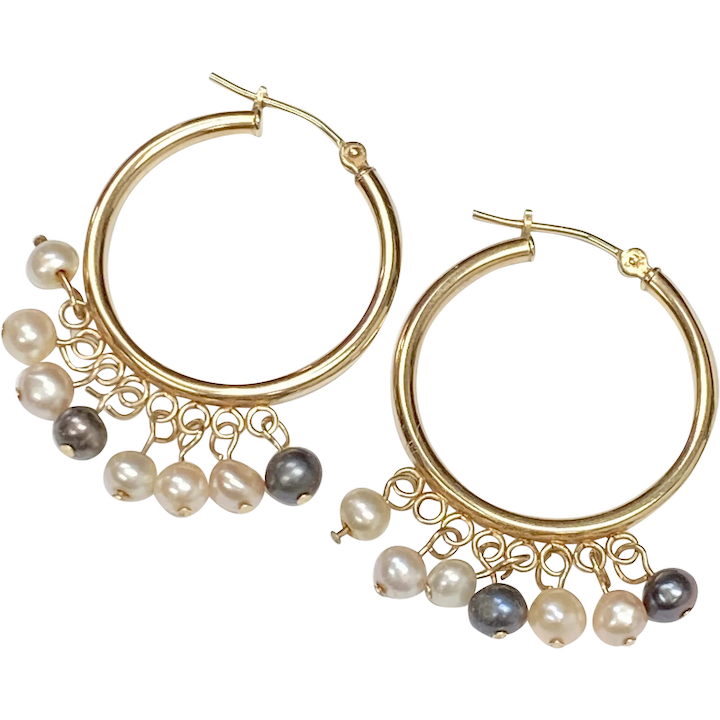 Classic Hoop Earrings with Cultured Pearl Dangles