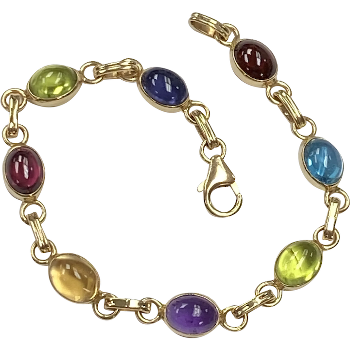 Colorful Gemstone Cabochon Bracelet 14K Gold