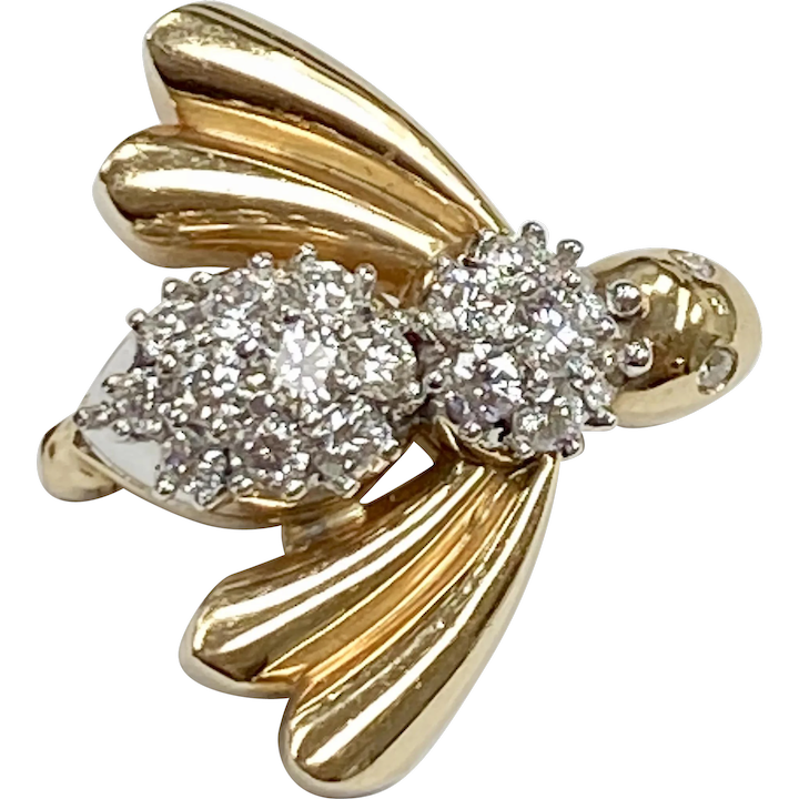 Contemporary Diamond BEE Brooch 1.06 Carat tw 14K Two-Tone Gold
