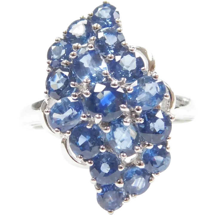 Cornflower Blue Sapphire 2.89 ctw Cluster Ring 10k White Gold