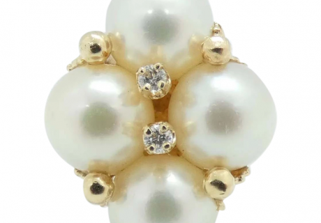 Cultured Pearl Cluster Ring with .06 ctw Diamond Accents 14K Yellow Gold
