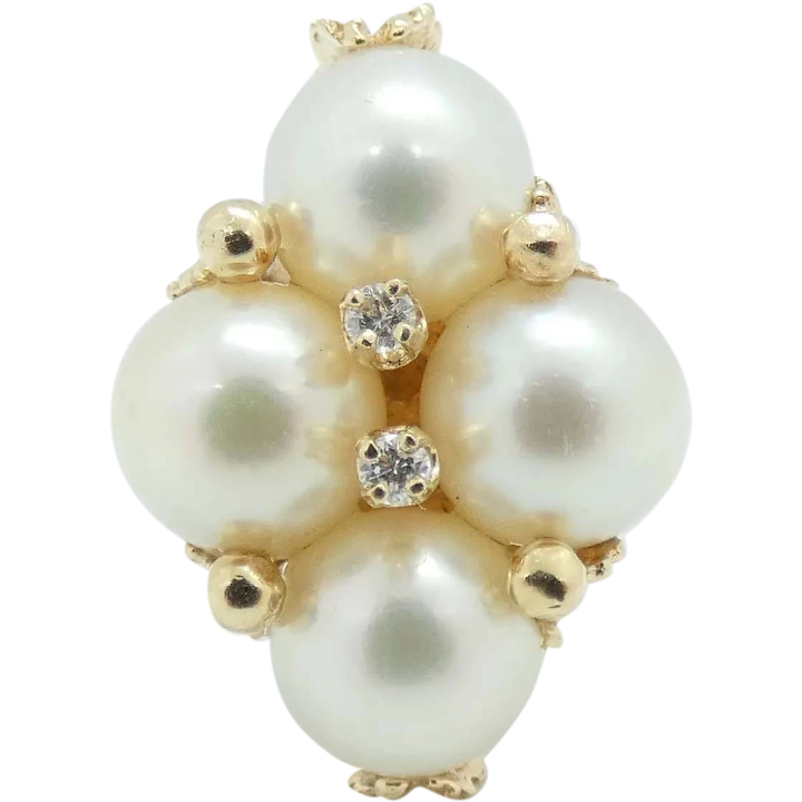Cultured Pearl Cluster Ring with .06 ctw Diamond Accents