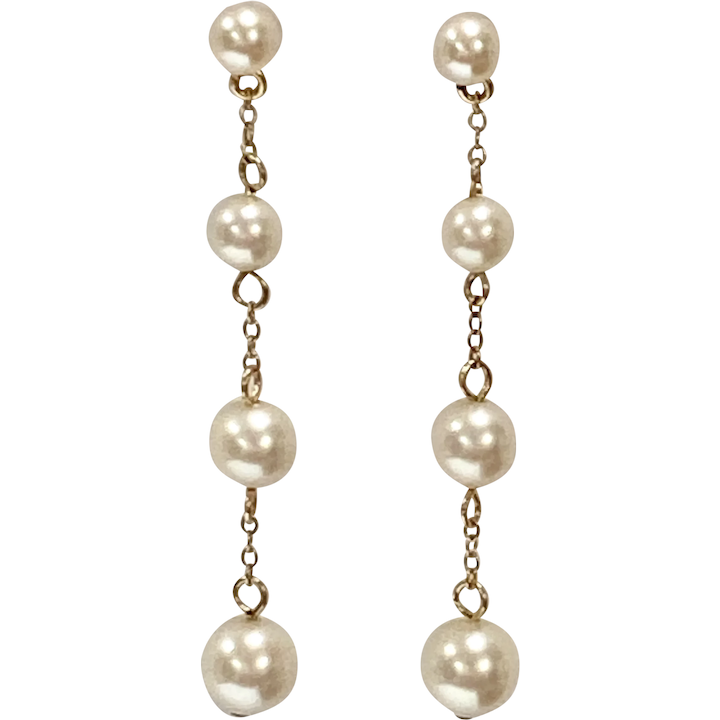 Cultured Pearl Dangle Earrings 4.5 to 6.5 mm