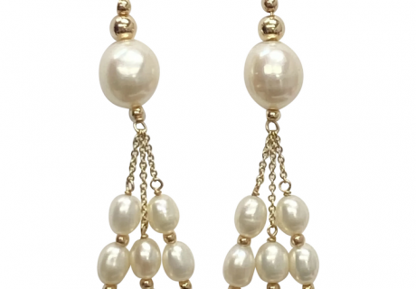 Cultured Pearl Dangle Tassel Earrings 14K Gold