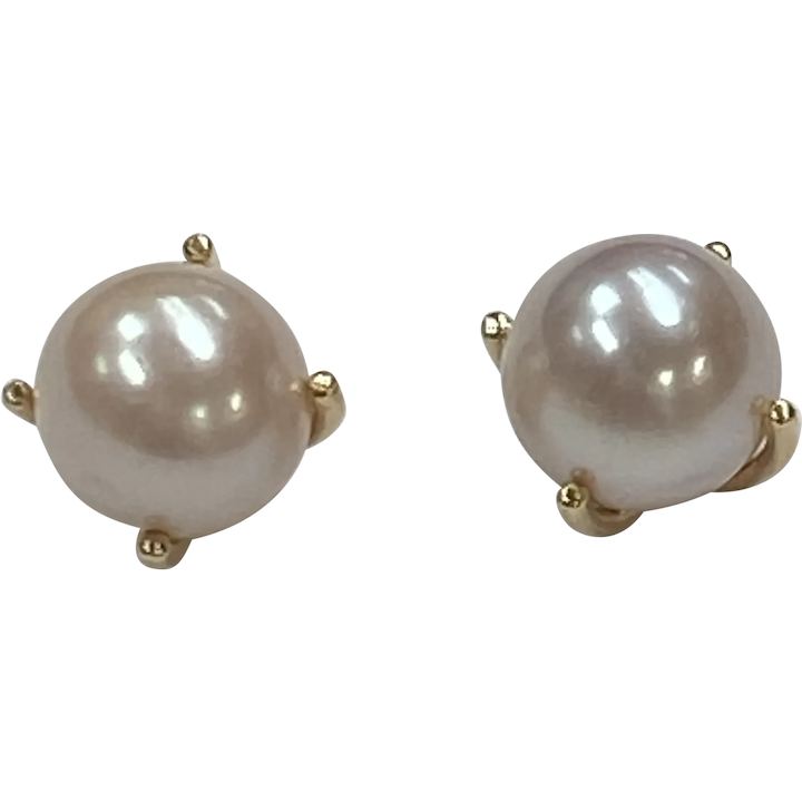 Cultured Pearl Stud Earrings 8.8 mm 14K Gold, Rosy Over-Tone
