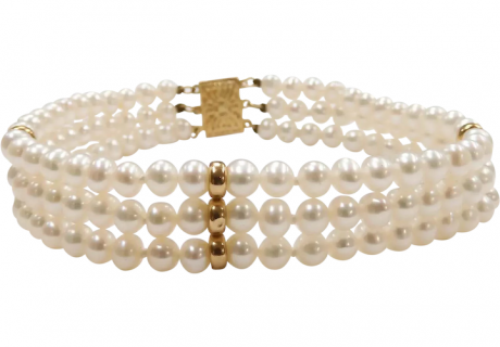 Cultured Pearl Triple Strand Bracelet 14k Yellow Gold