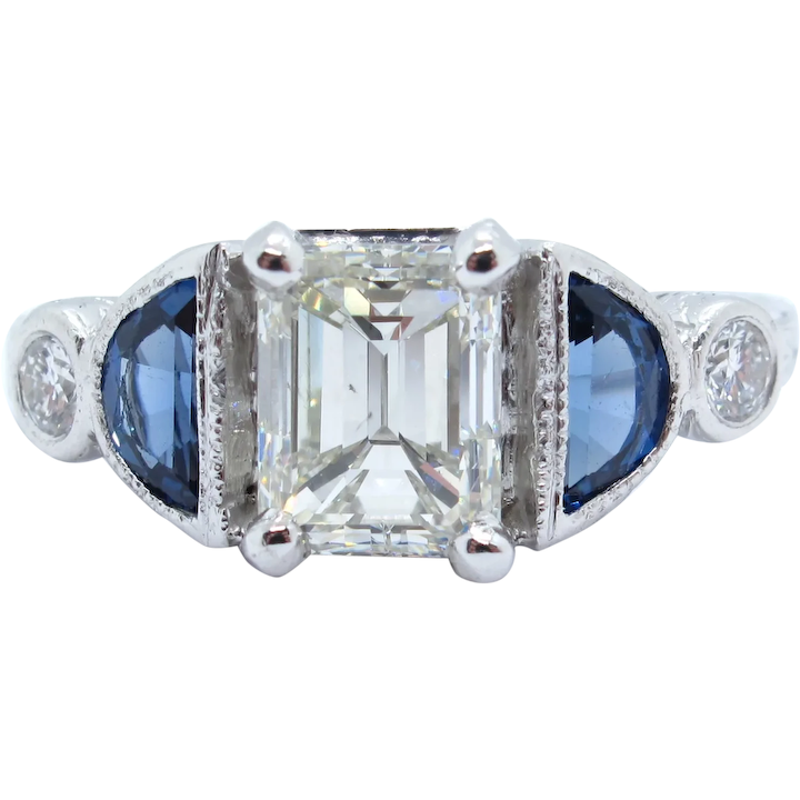 3.48 ctw GIA Diamond Engagement Ring with Sapphire Accents