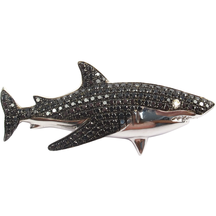 Shark Pendant with Black Diamonds