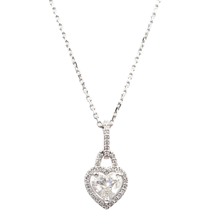 Custom Diamond 0.50 ctw Halo Heart Lock Necklace 14k White Gold