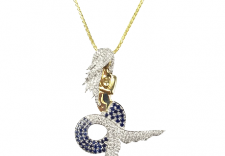 Custom Ombre Blue Sapphire & Diamond .70 ctw Detailed Mermaid Necklace 14k Gold