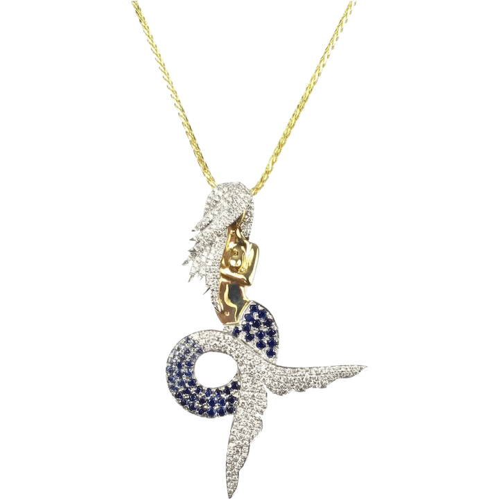 Custom Ombre Blue Sapphire & Diamond Detailed Mermaid Necklace