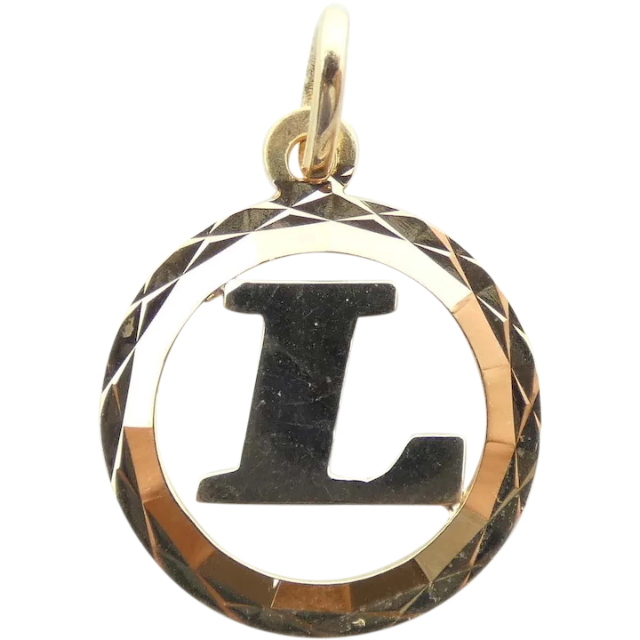 Cut-Out Single Initial / Letter L Circle Pendant 14k Yellow Gold