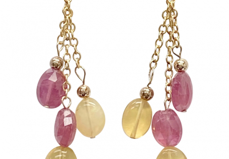 Dangle Tassel Earrings 14K Gold Tourmaline & Opal