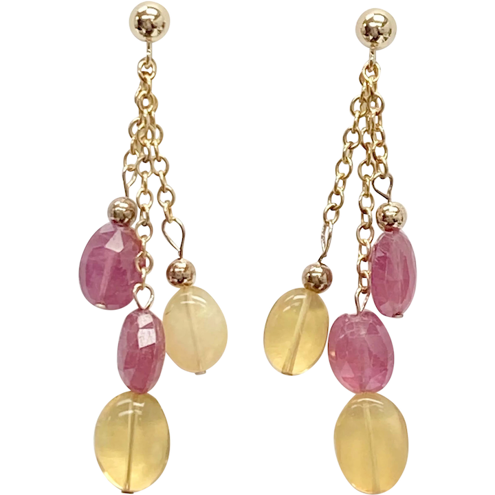 Dangle Tassel Earrings 14K Gold Tourmaline & Opal
