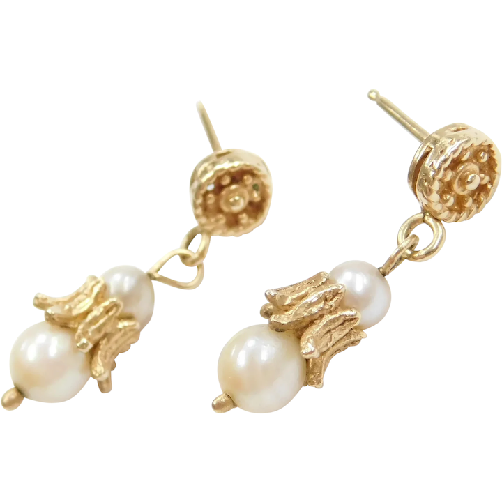 Delicate 14k Gold Cultured Pearl Drop Earrings