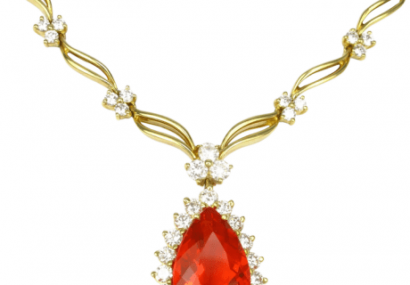 Designer Signed Kurt Wayne 7.11 ctw Mexican Fire Opal & Diamond 18k Yellow Gold Necklace