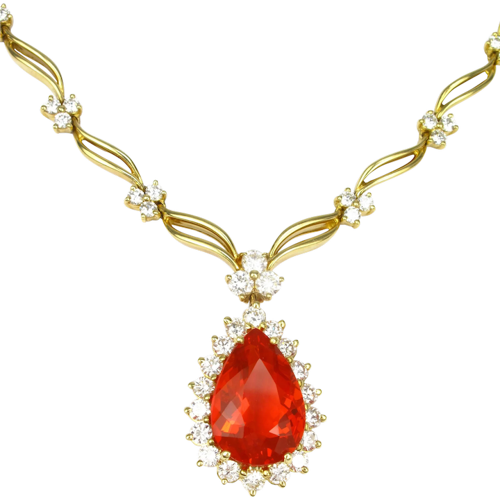 Designer Signed Kurt Wayne Mexican Fire Opal Necklace