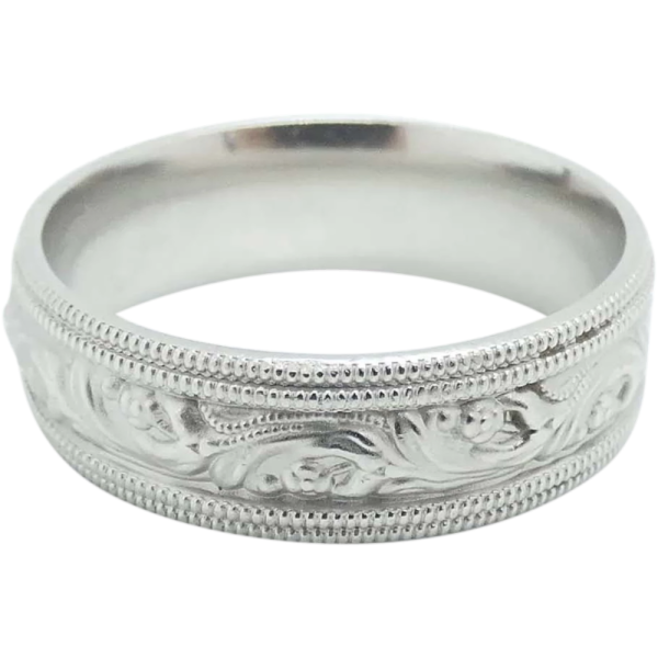 Detailed Milgrain-Edge Men's Wedding Band Platinum front