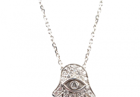 Diamond .47 ctw Hamsa Hand Protective Pendant and Necklace 14k White Gold