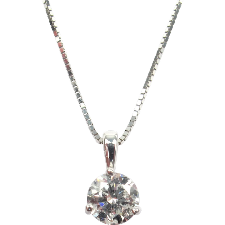 Diamond .70 Carat Solitaire Necklace 14k White Gold