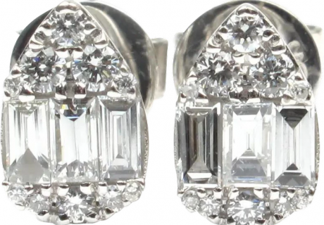 Diamond .72 ctw Pear Cluster Stud Earrings 14k White Gold