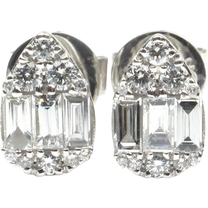 Diamond .72 ctw Pear Cluster Stud Earrings 14k White Gold