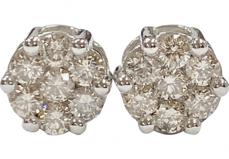 Diamond Cluster Stud Earrings 1.40 Carats tw 14k White Gold