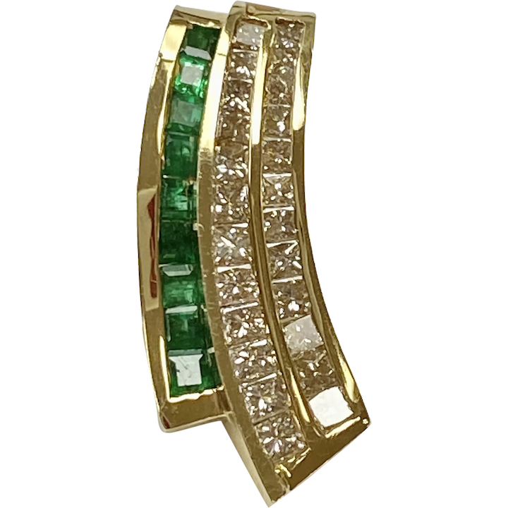Diamond and Natural Emerald 2.43 Carat tw Slide Pendant 18K Gold, Zadig signed