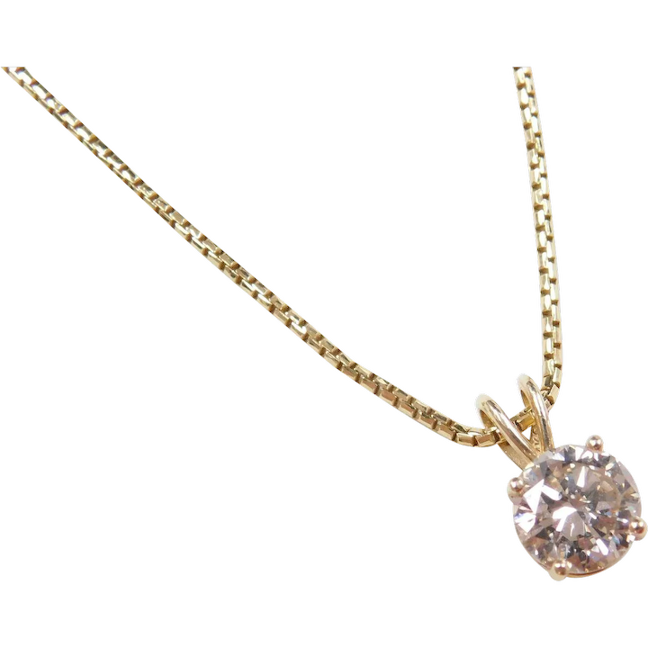 Diamond Solitaire Necklace 1.24 Carat 14k Yellow Gold