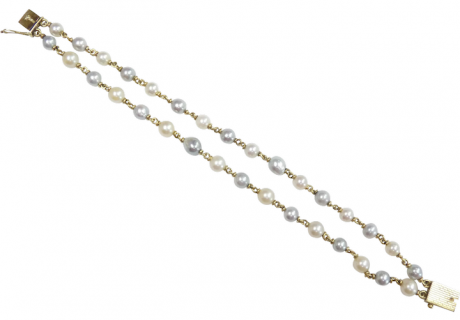 Double Strand Alternating Pearl Bracelet 14k Yellow Gold