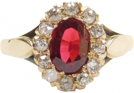 Edwardian 1.24 ctw Garnet and Diamond Halo Ring 14k Gold ~ Early 1900's