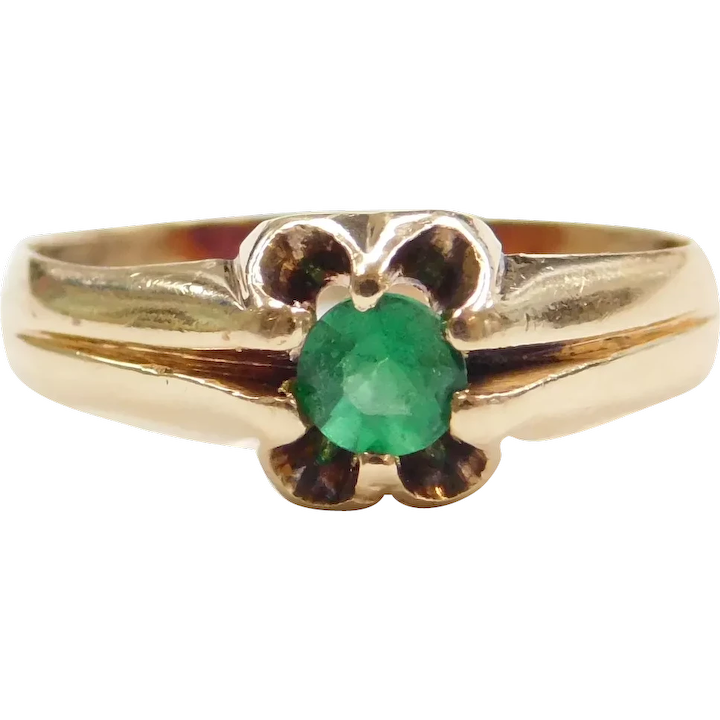 Edwardian 14k Gold Faux Emerald Belcher Style Ring