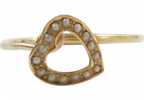 Edwardian 14k Gold Seed Pearl Heart Ring ~ Converted Stick Pin