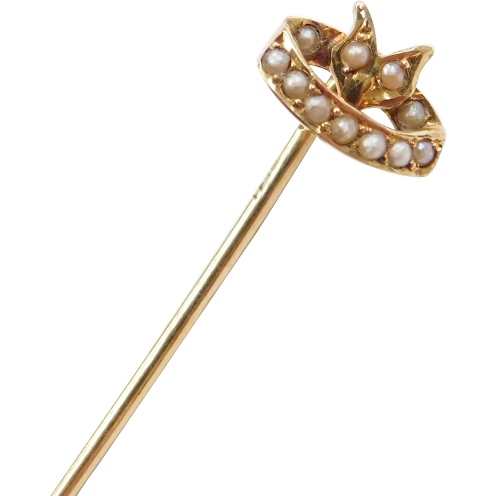 Edwardian 14k Gold Seed Pearl Stick Pin