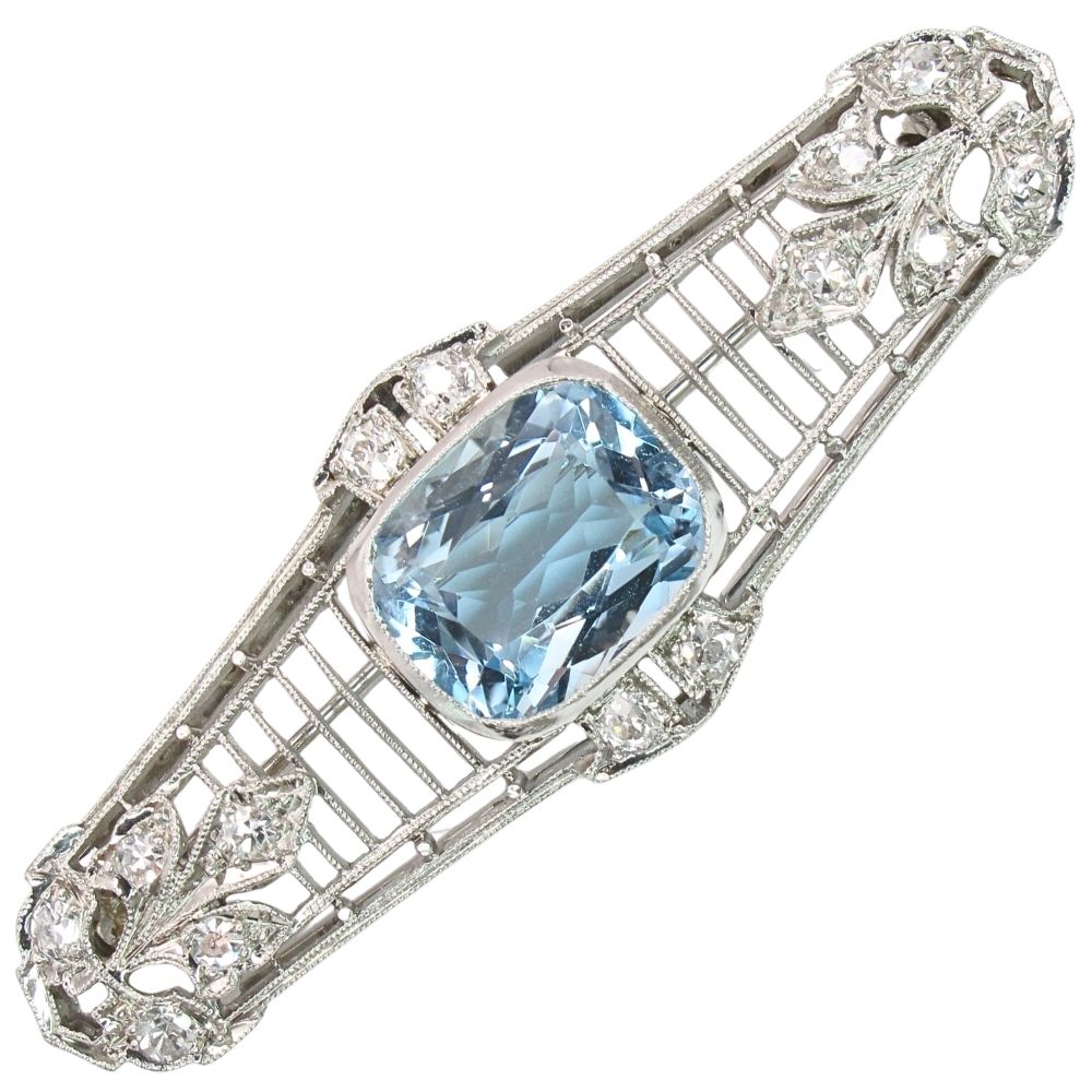 3.09ctw Aquamarine Edwardian Brooch Pin Platinum